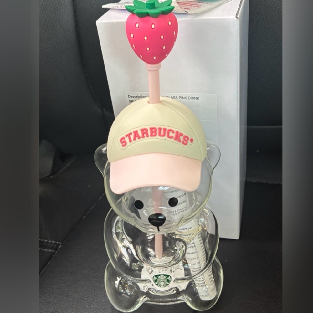 Starbucks 2026 Bear Pink Glass Tumbler Strawberry Topper Barista Cup Sold Out
